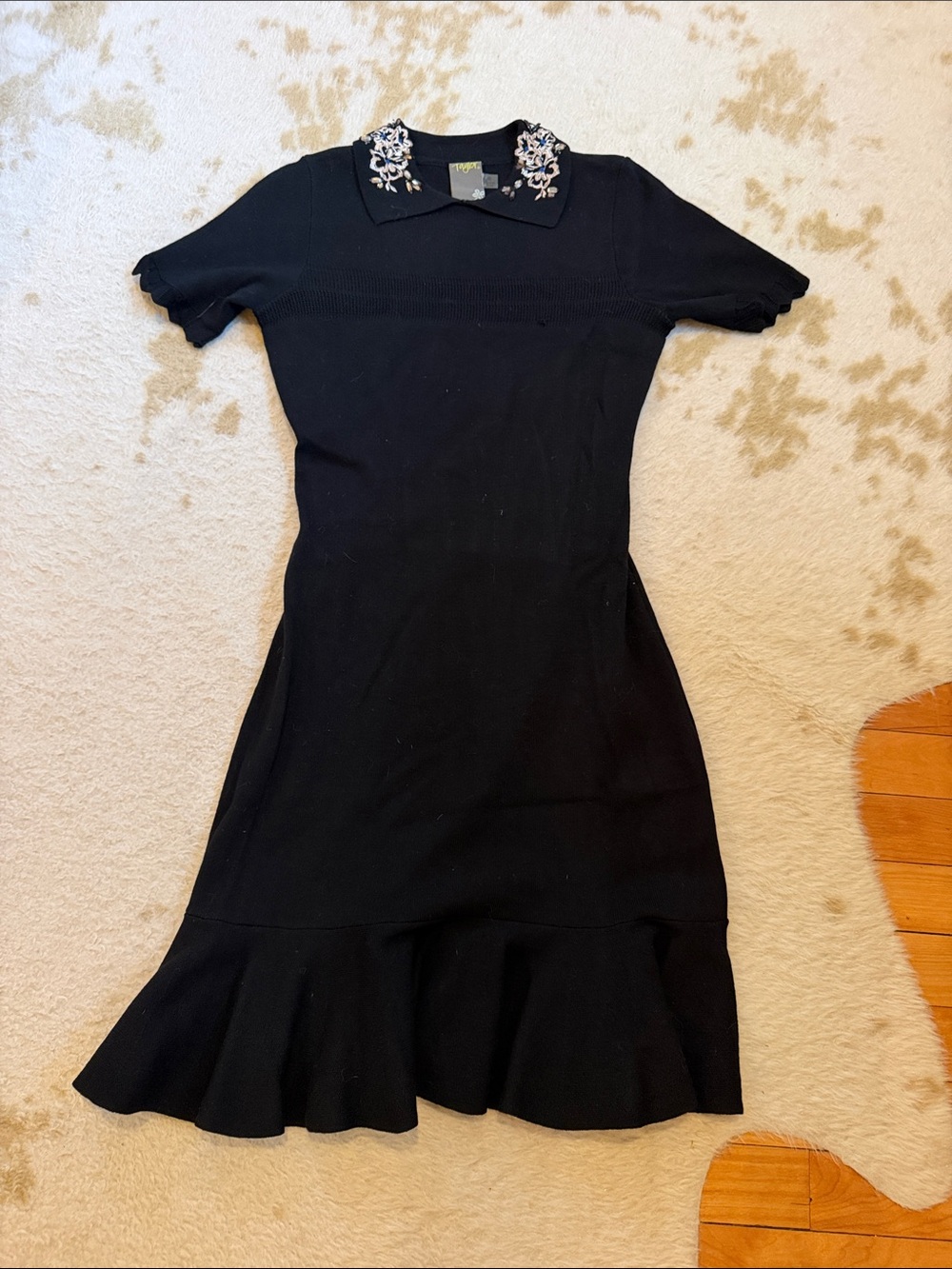 Taylor Black Knit Dress with Embellished Collar